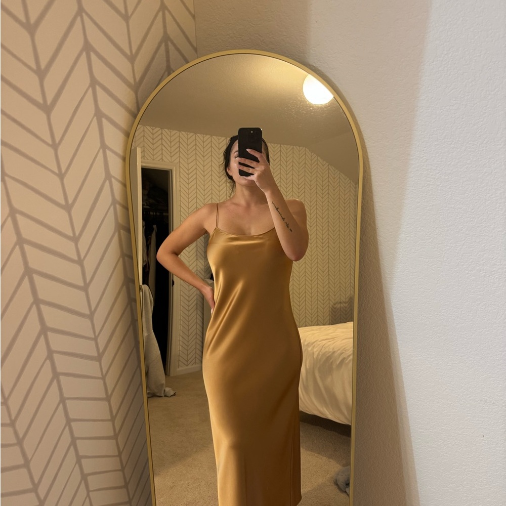 Theory Gold Flowy Slip Dress — Size 8